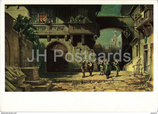 painting by Carl Spitzweg - Serenade - German art - 7001 - Germany - unused - JH Postcards