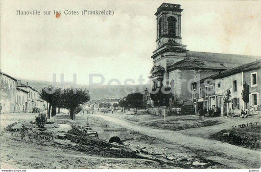 Hanoville sur les Cotes - Village street with church - rural Lorraine - 119 - old postcard - France - used - JH Postcards