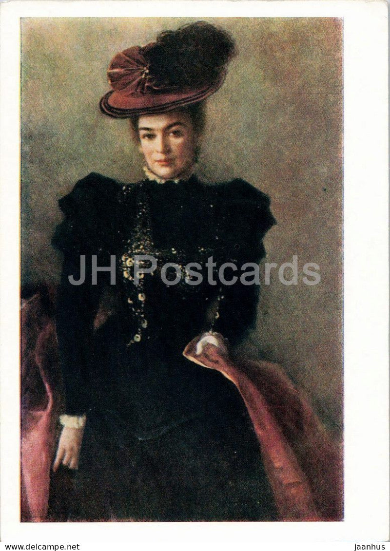 painting by Ivan Kramskoy - Portrait of an Woman - Russian art - old postcard - 1959 - Russia USSR - unused - JH Postcards