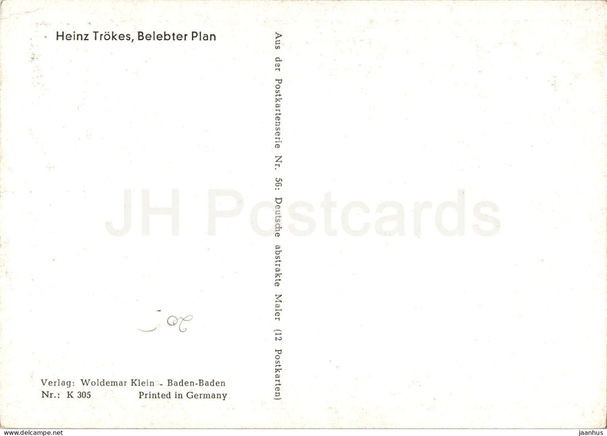 painting by Heinz Trokes - Animated Plan - Belebter Plan - German art - K 305 - old postcard - 1950s - Germany - unused