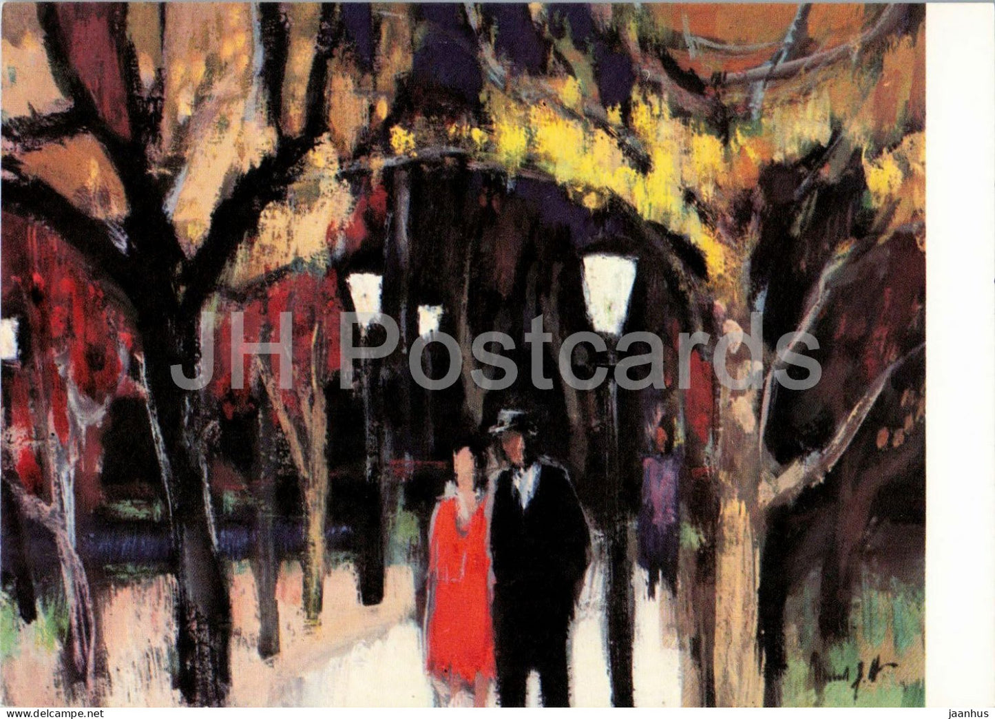 painting by Norbert G. Hartmann - Promenade at a Spa - Kurpromenade - German art - 1961 - Germany - unused - JH Postcards
