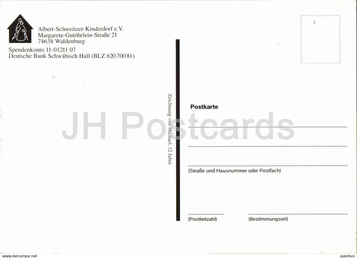 childrens drawing - two children with umbrella - Zeichnung von Michael 12 Jahre - 1990s - Germany - unused