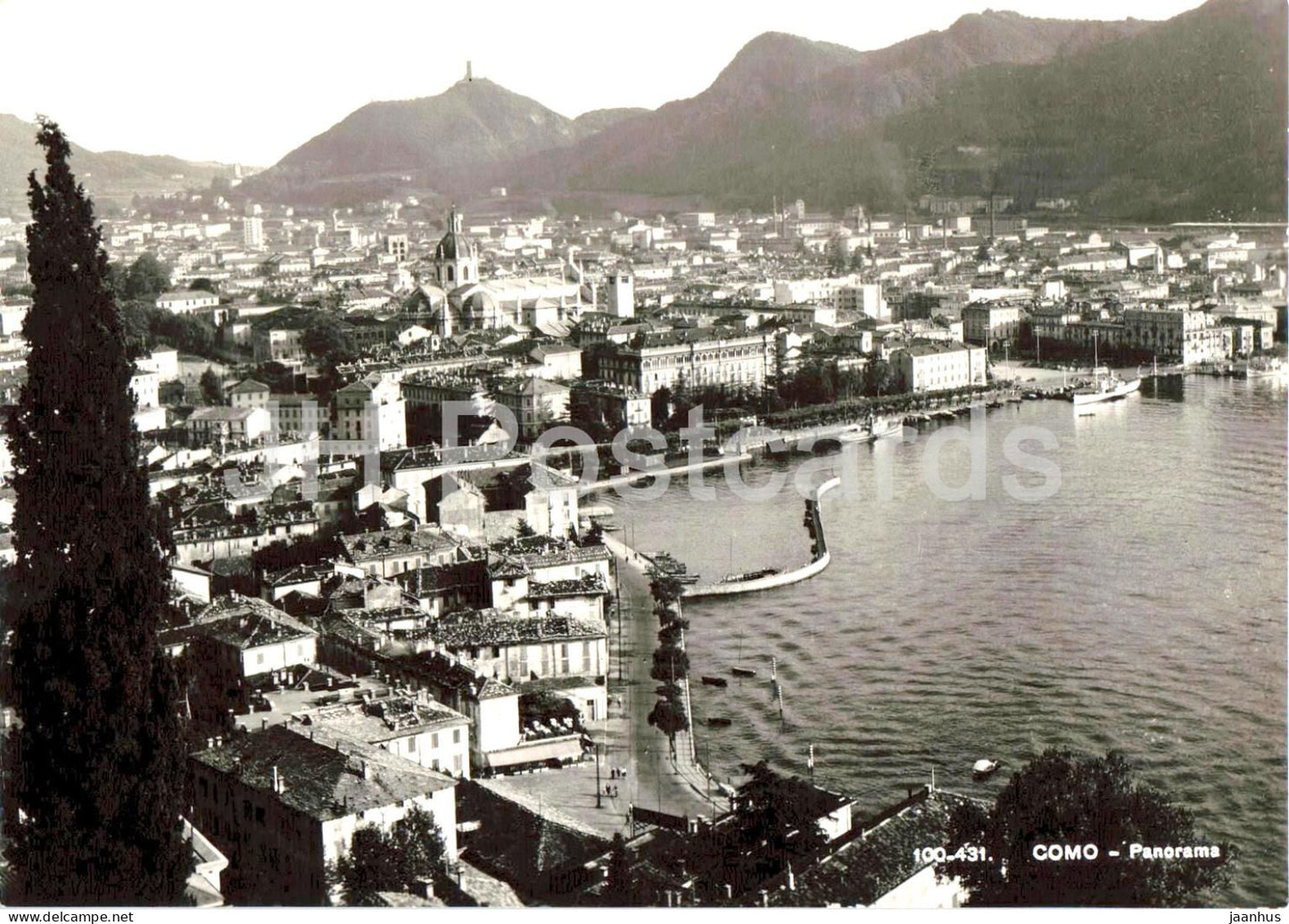 Como - Panorama - lakefront cityscape - harbor - mountains - 100-431 - old postcard - 1957 - Italy - used - JH Postcards