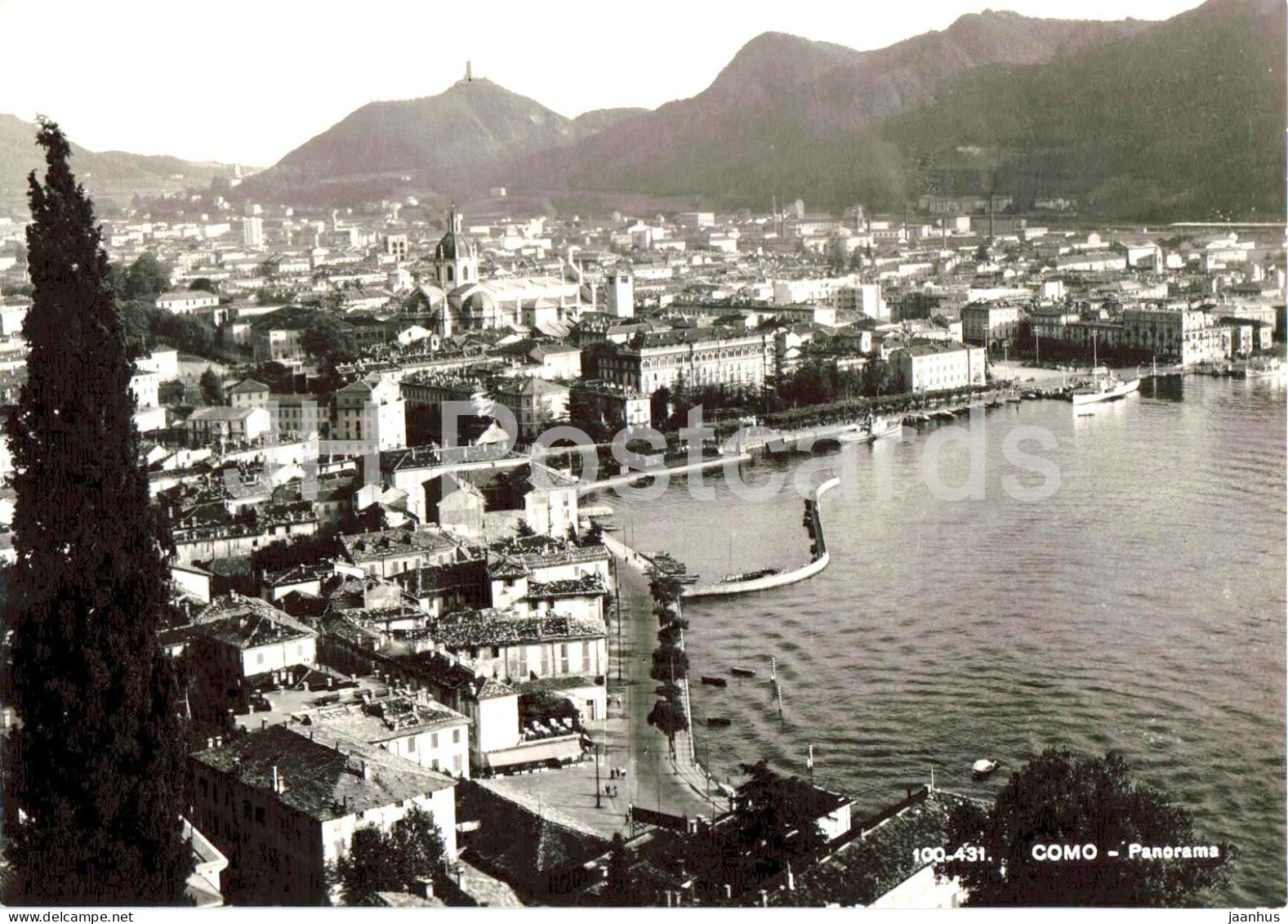Como - Panorama - lakefront cityscape - harbor - mountains - 100-431 - old postcard - 1957 - Italy - used - JH Postcards