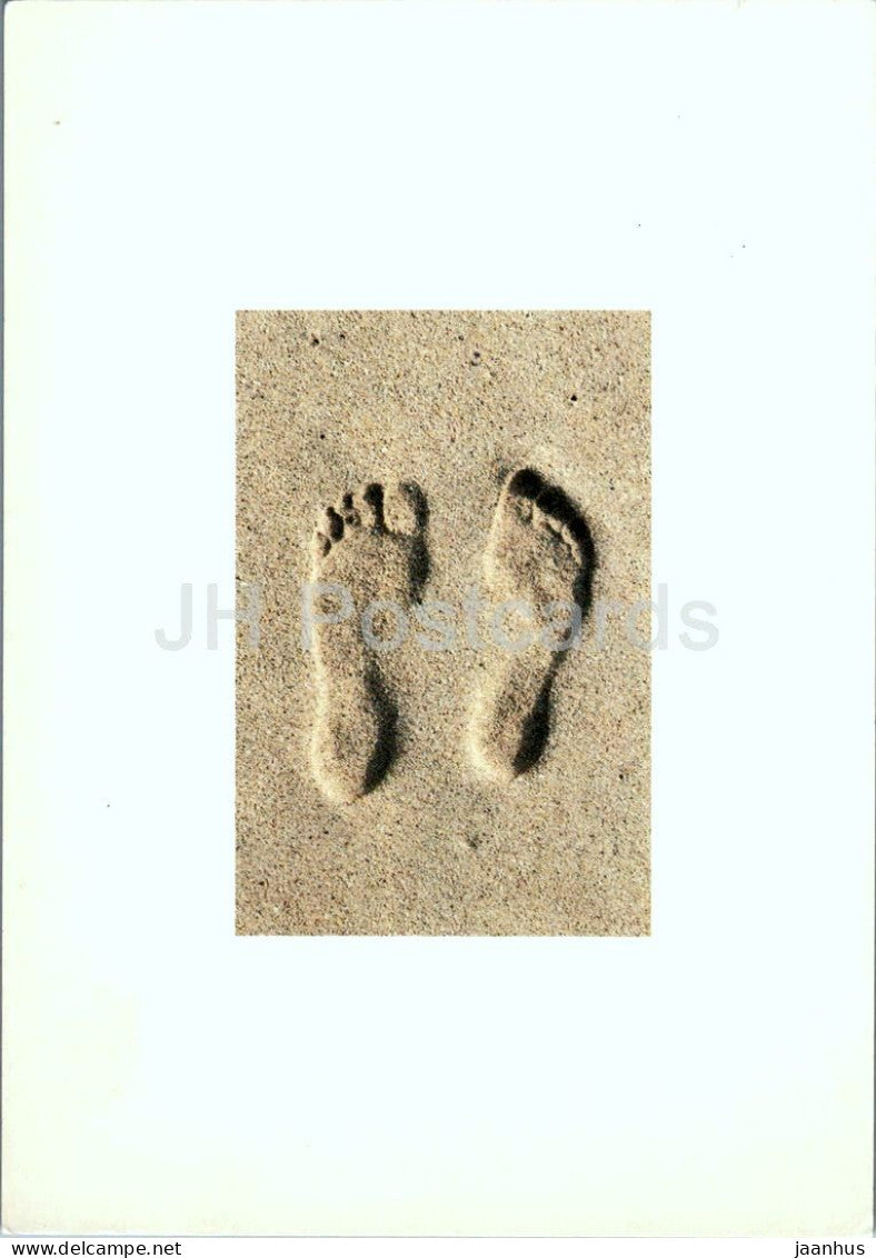 photograph - footprints in sand - beach - 1994 - Germany - used - JH Postcards