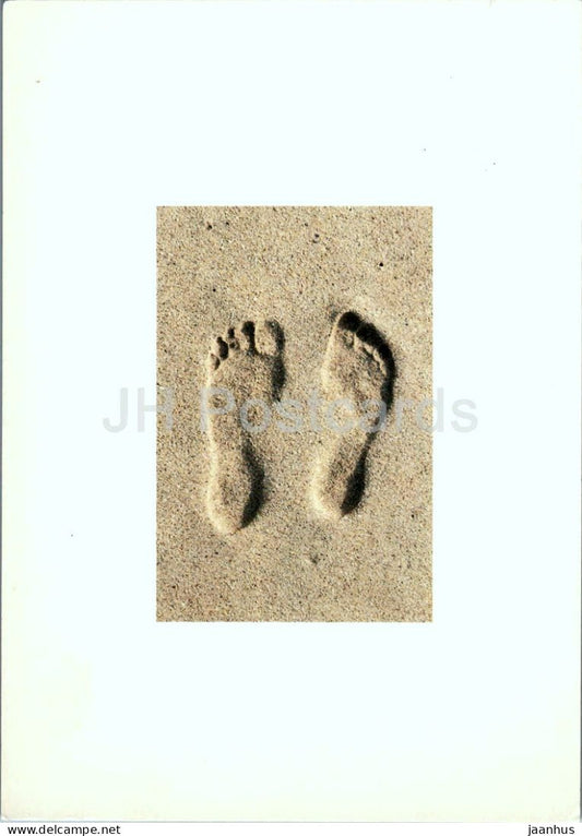 photograph - footprints in sand - beach - 1994 - Germany - used - JH Postcards