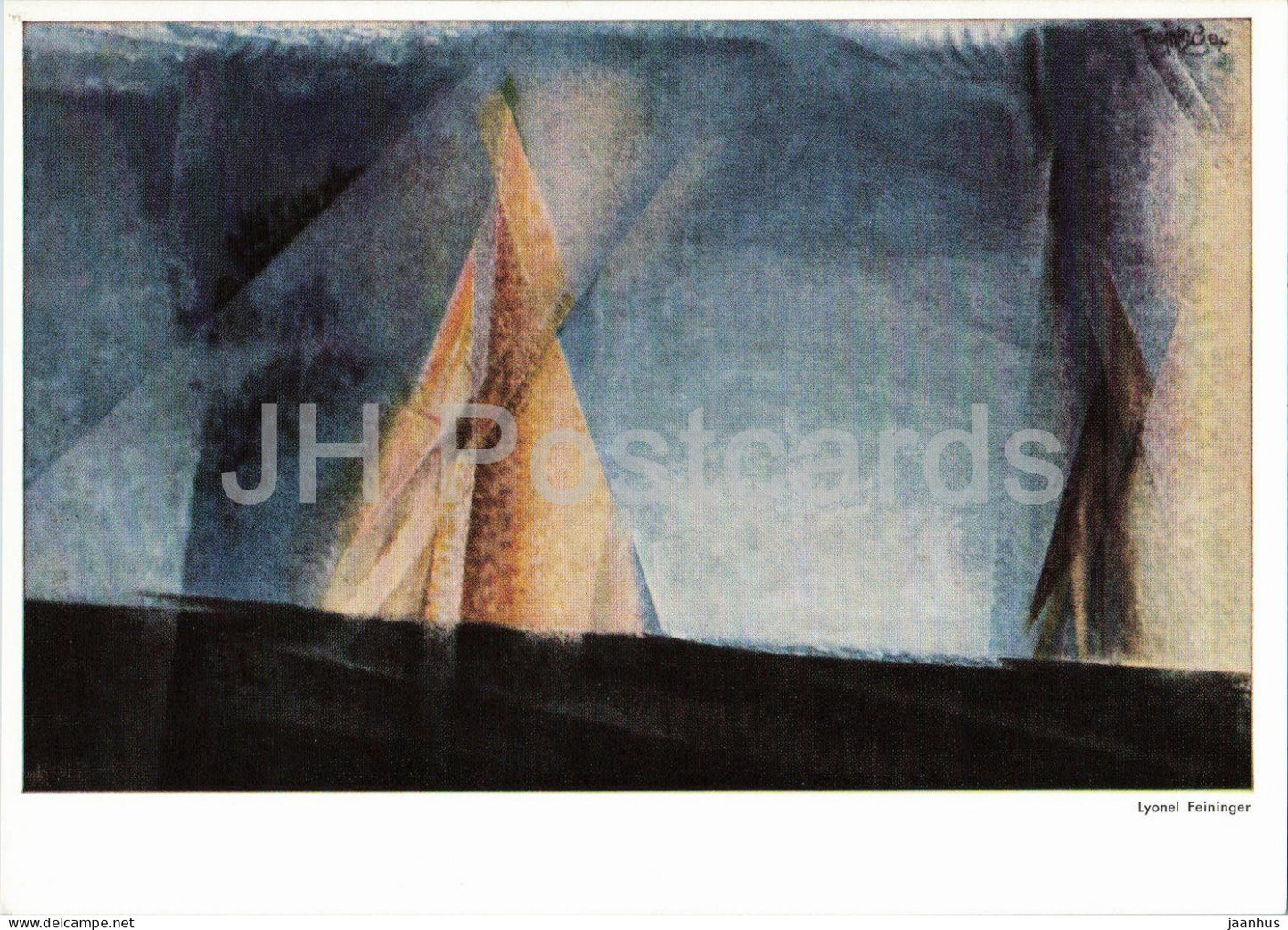 painting by Lyonel Feininger - Pyramid of Sails - Segelpyramide - boat - German art - Germany - unused - JH Postcards