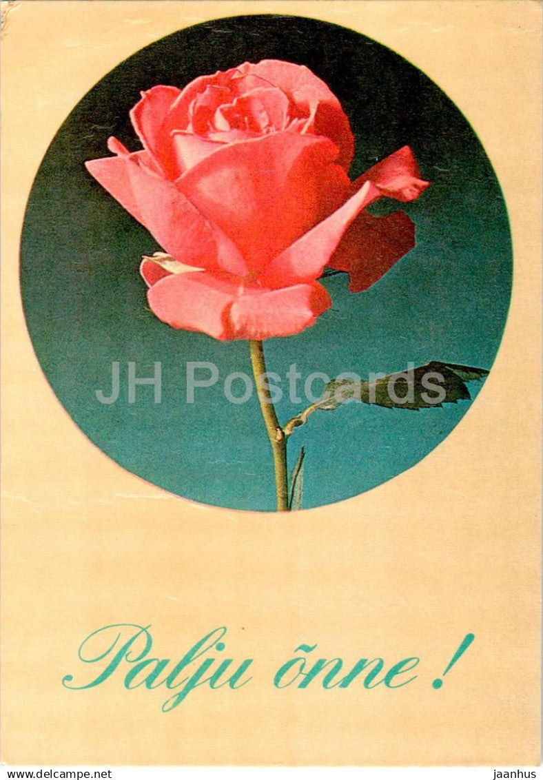 Birthday Greeting Card - Pink Rose - flowers - 1 - 1981 - Estonia USSR - used - JH Postcards