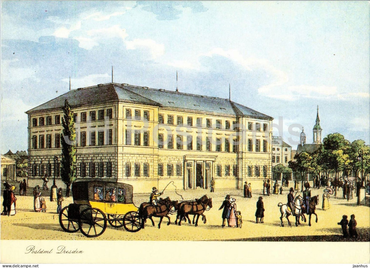 Post Office in Dresden - Postamt Dresden - horse - mail coach - 19th century - German art - 1984 - Germany - unused - JH Postcards