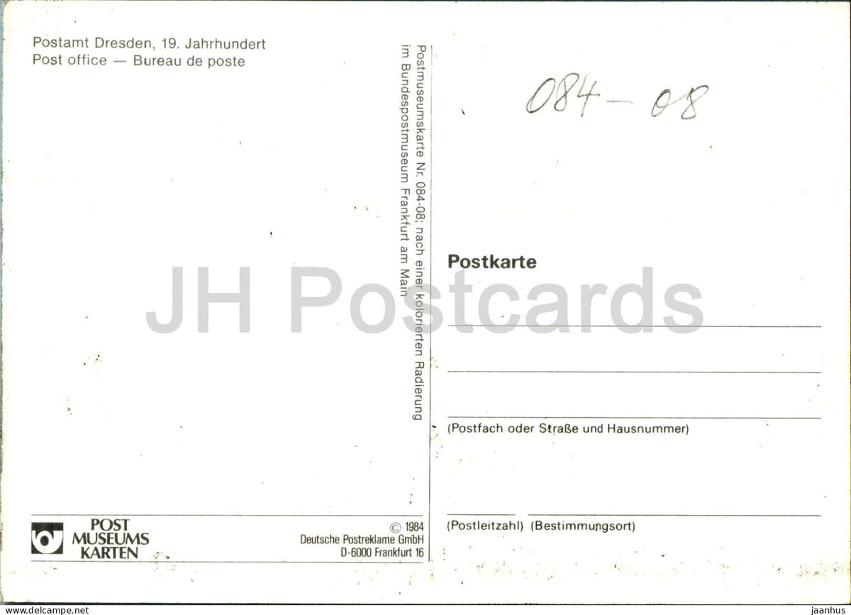 Post Office in Dresden - Postamt Dresden - horse - mail coach - 19th century - German art - 1984 - Germany - unused