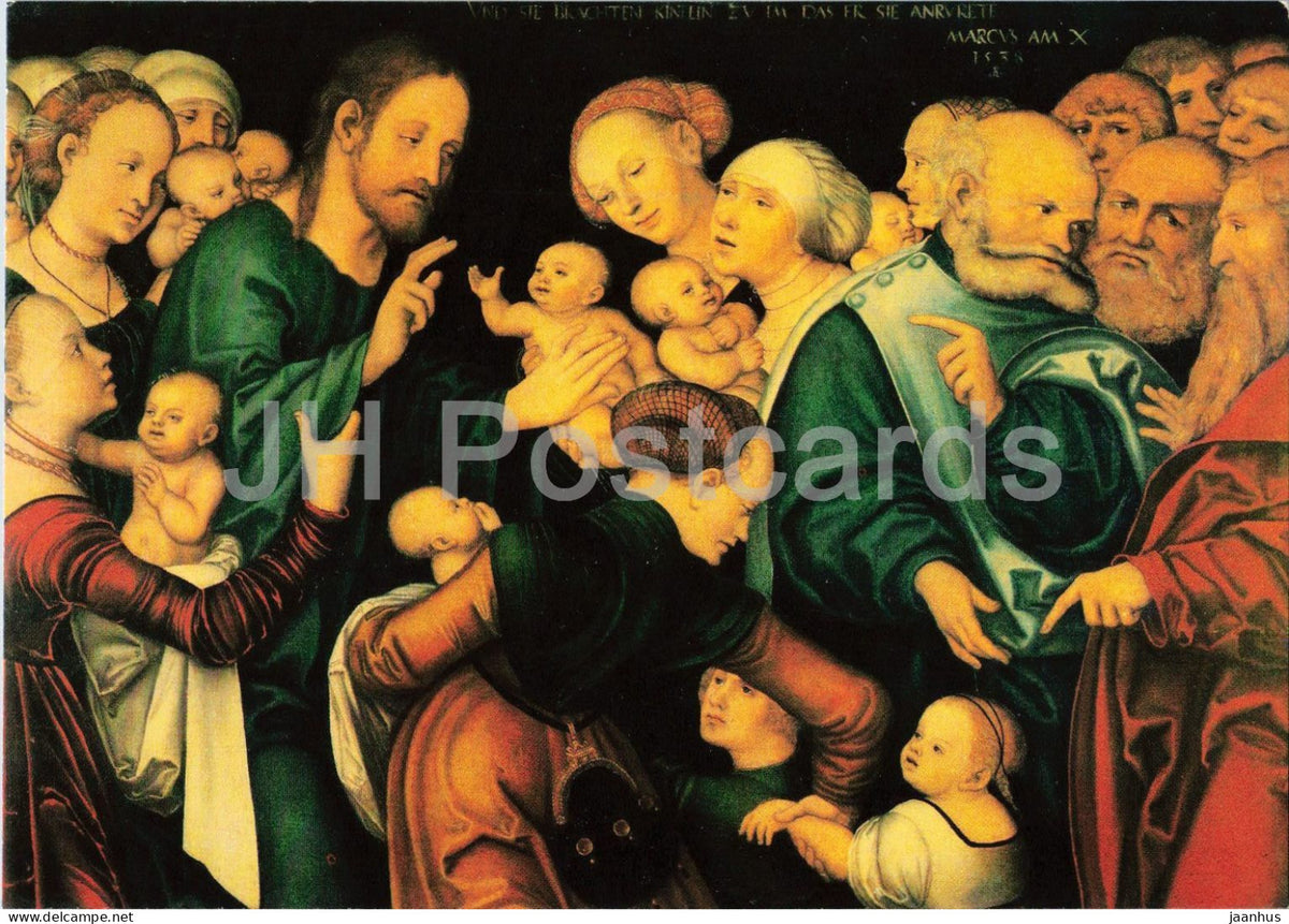 painting by Lucas Cranach the Elder - Christ Blessing the Children - Christus - German art - 1982 - Germany DDR - unused - JH Postcards