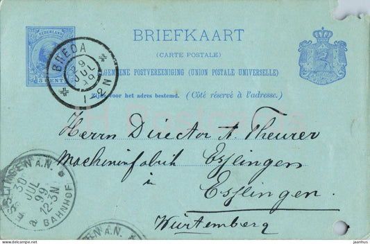 From Breda to Maschinenfabrik Esslingen Correspondence card - old postcard - 1899 - Netherlands to Germany - used - JH Postcards