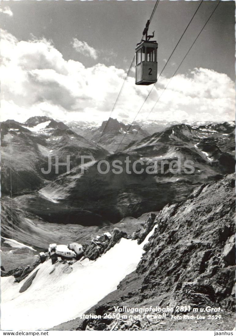 Vallugagipfelbahn Gratstation geg. Ferwall - cable car - mountains - Alps - 3629 - old postcard - Austria - unused - JH Postcards