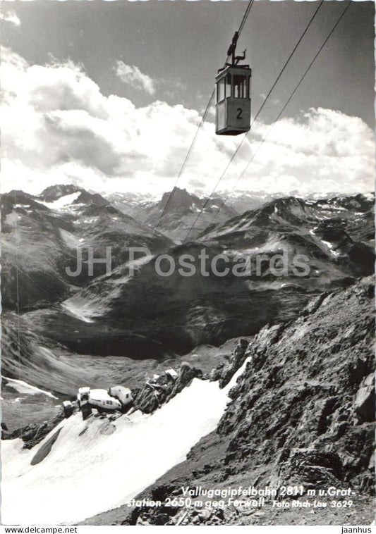 Vallugagipfelbahn Gratstation geg. Ferwall - cable car - mountains - Alps - 3629 - old postcard - Austria - unused - JH Postcards