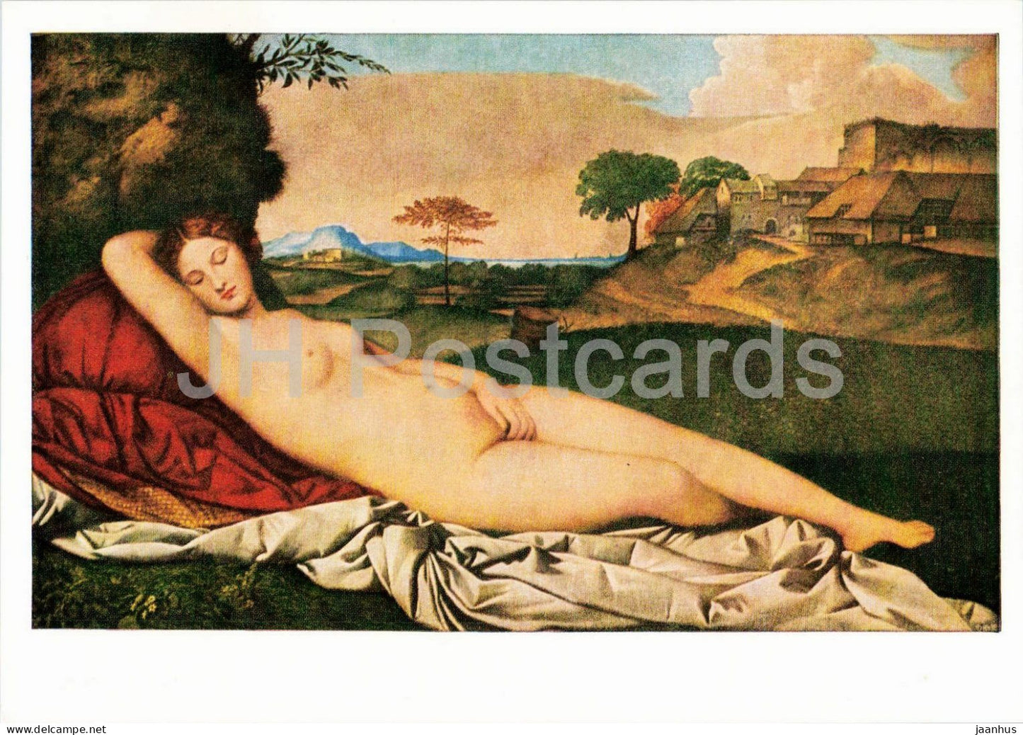 painting by Giorgione - Sleeping Venus - Schlummernde Venus - naked woman - Italian art - 1976 - Germany DDR - unused - JH Postcards