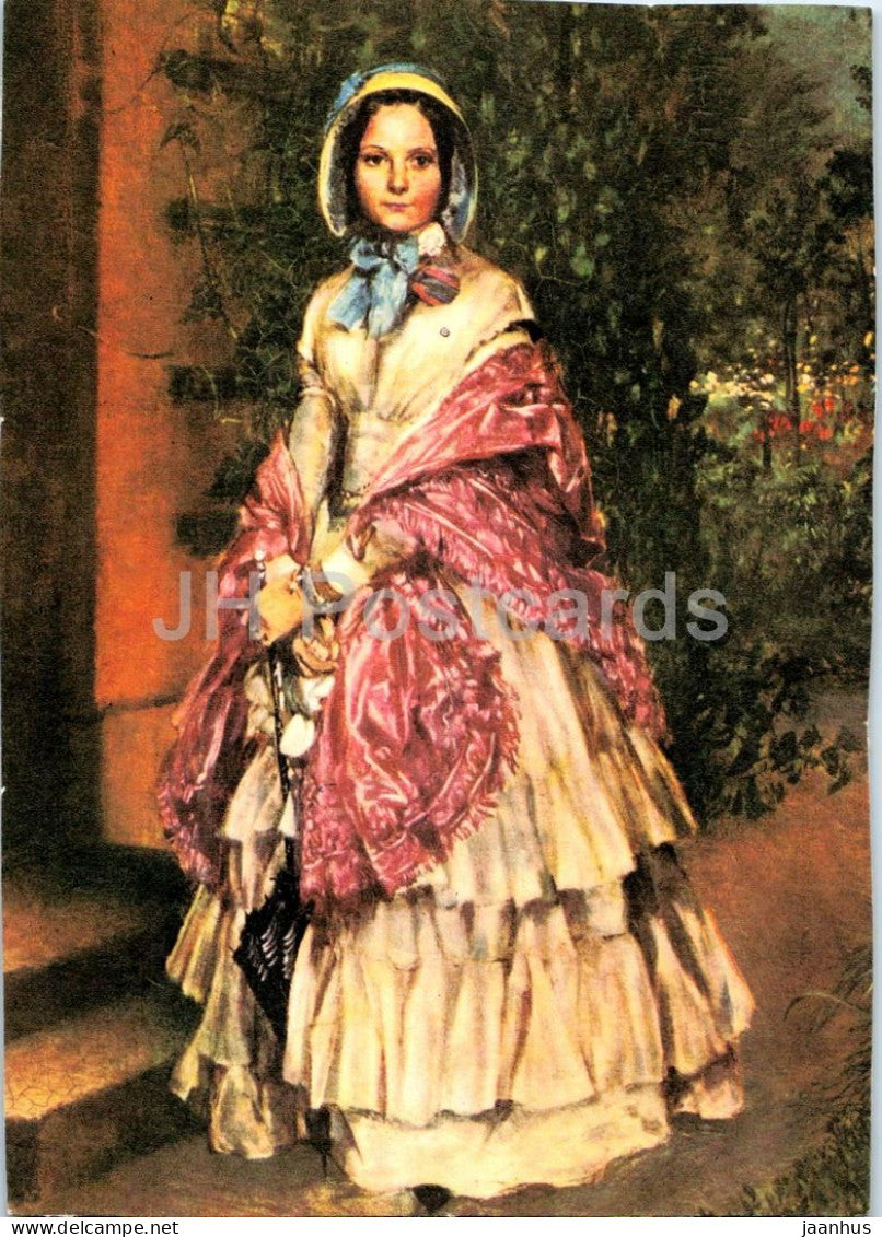 painting by Adolph Menzel - Portrait of Frau Clara Schmidt von Knobelsdorff - German art - 1960s - Germany - unused - JH Postcards