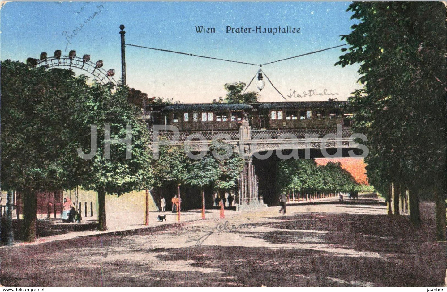 Wien - Vienna - Prater-Hauptallee - city view - tram - railway bridge - old postcard - 1908 - Austria - used - JH Postcards