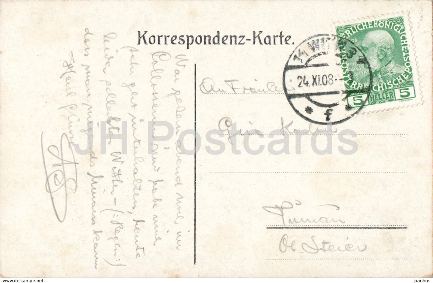 Wien - Vienne - Prater-Hauptallee - vue sur la ville - tramway - pont ferroviaire - carte postale ancienne - 1908 - Autriche - utilisé 