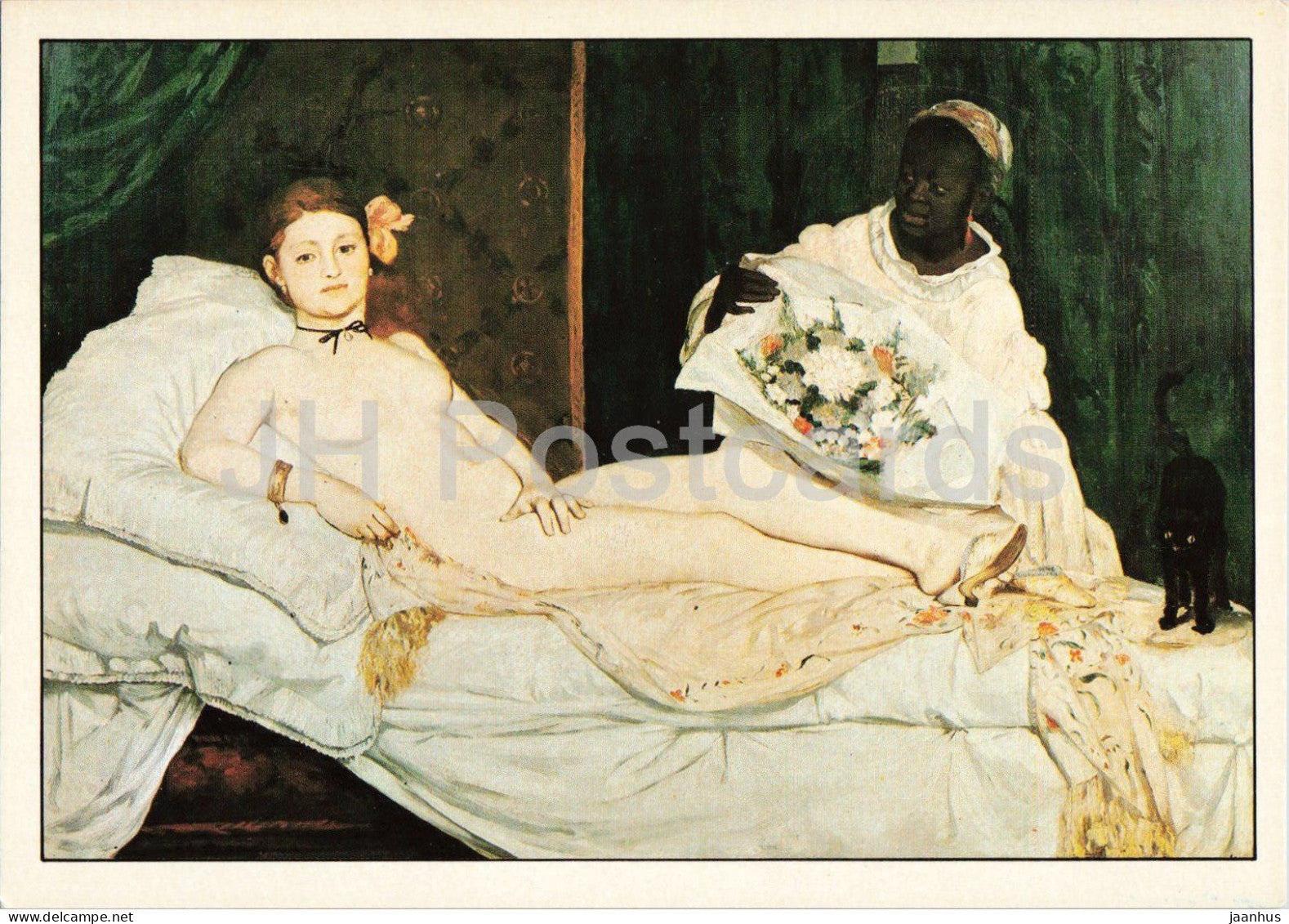 painting by Edouard Manet - Olympia - nude - naked woman - cat - French art - 1987 - Italy - unused - JH Postcards