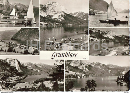 Grundlsee - lake - sailing boats - village - alpine landscape - multiview - 7741 - old postcard - Austria - unused - JH Postcards
