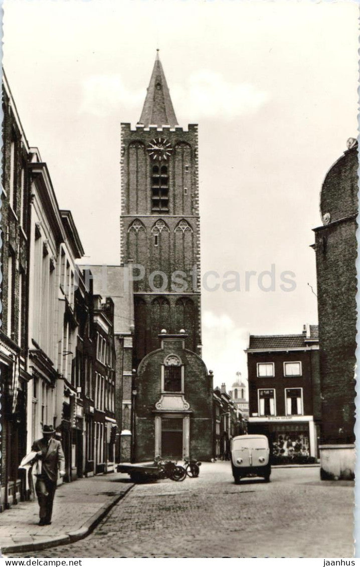 Schiedam St. Janstoren - St. Johns tower - church tower - car - 157 - old postcard - Netherlands - unused