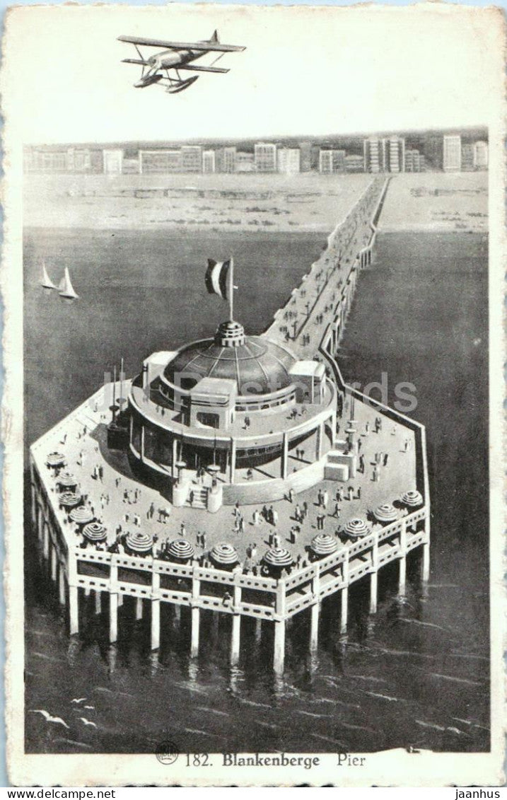 Blankenberge Pier - seaside pier airplane beach - 182 - old postcard - 1950 - Belgium - used - JH Postcards