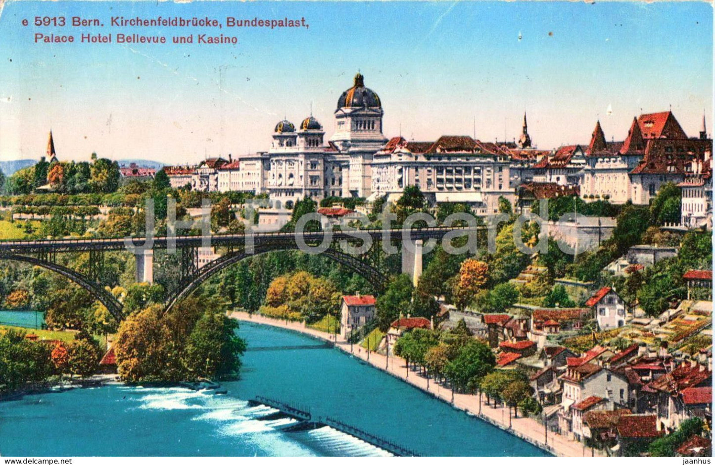 Bern - Kirchenfeldbrucke - Bundespalast - Palace Hotel Bellevue und Kasino - old postcard - 1931 - Switzerland - used - JH Postcards