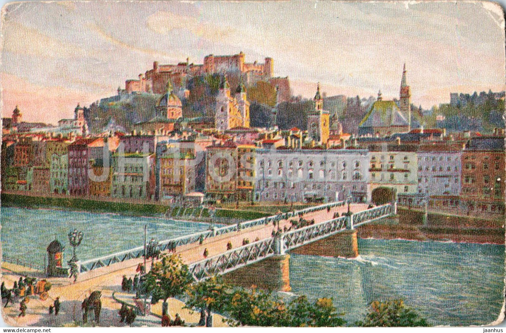 Salzburg - Staatsbrucke - bridge - old postcard - 1916 - Austria - used - JH Postcards