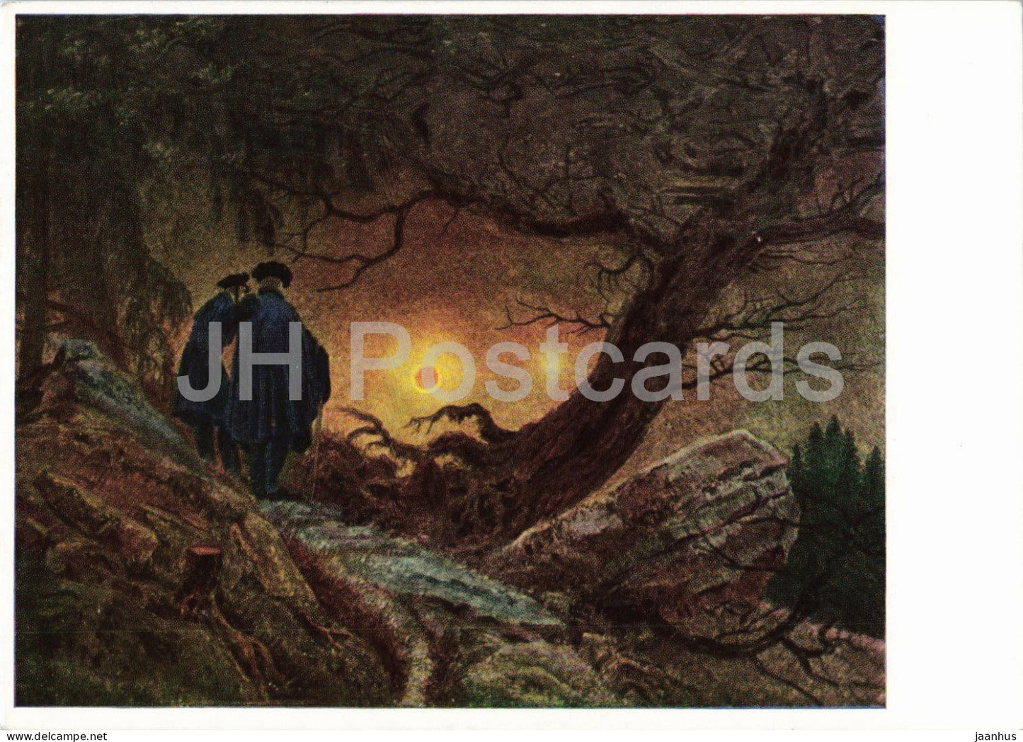 painting by Caspar David Friedrich - Two Men Contemplating the Moon - Mond - German art - 1986 - Germany DDR - used - JH Postcards
