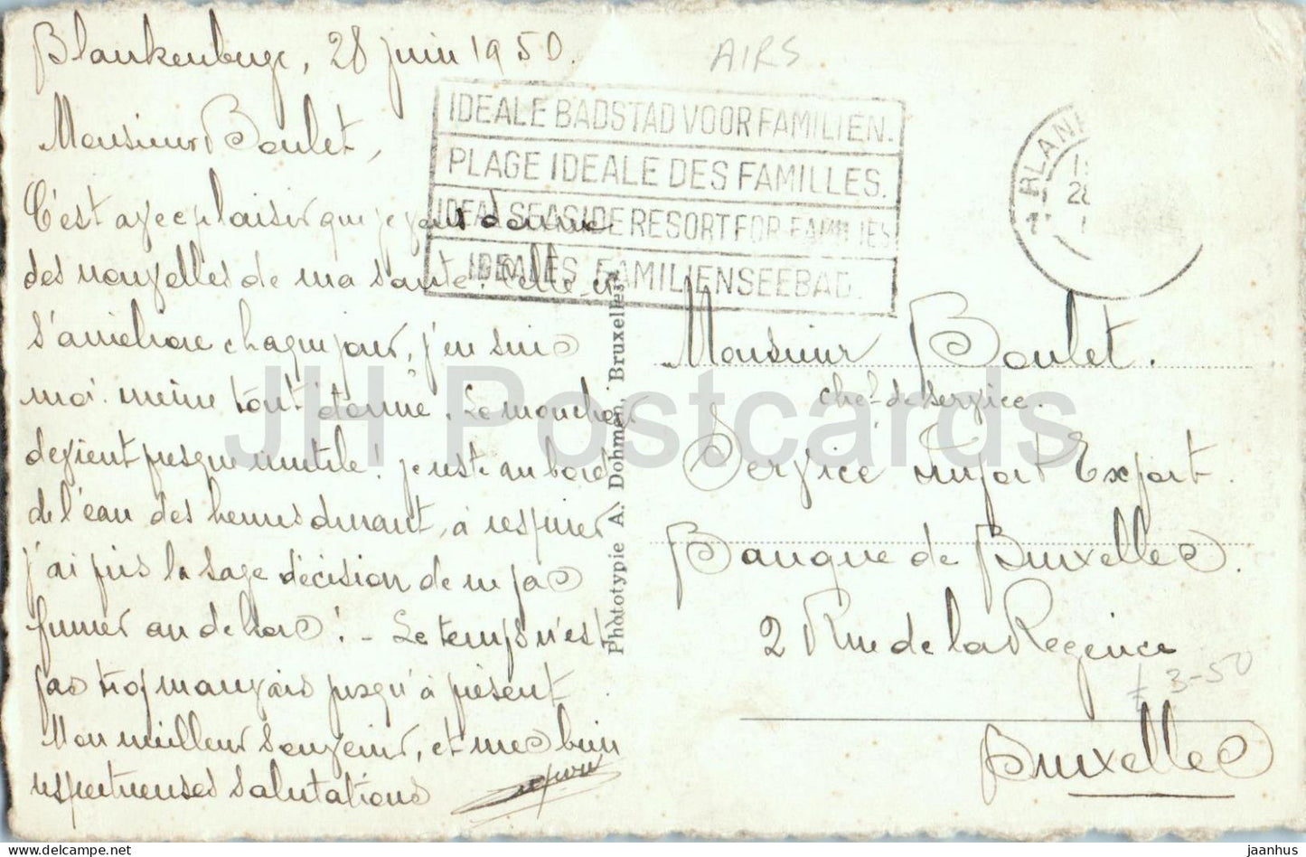 Blankenberge Pier - seaside pier airplane beach - 182 - old postcard - 1950 - Belgium - used