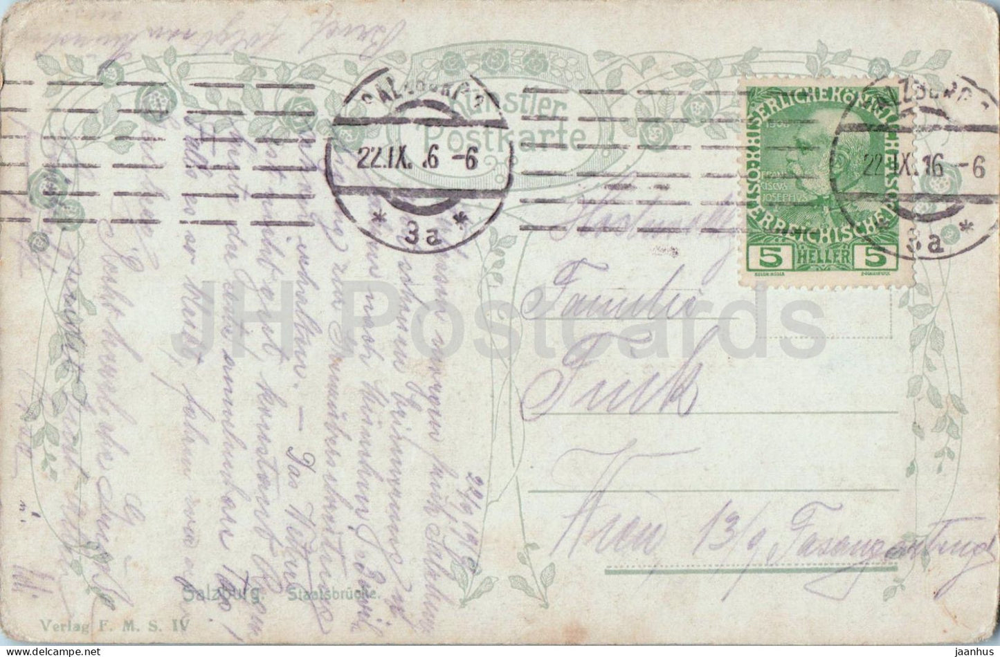 Salzbourg - Staatsbrucke - pont - carte postale ancienne - 1916 - Autriche - utilisé 