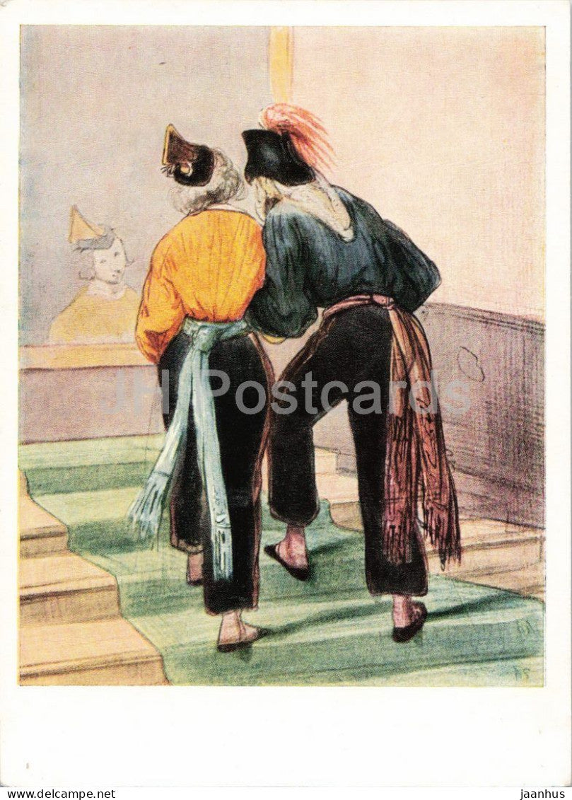 drawing by Paul Gavarni - Let Us Dance a Cancan Quietly - French art - 1961 - Russia USSR - unused - JH Postcards