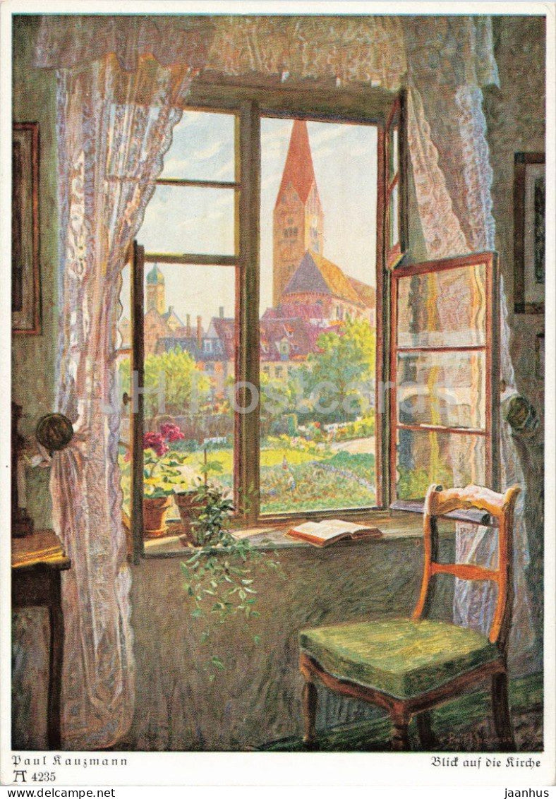 painting by Paul Kauzmann - View of the Church - Blick auf die Kirche - German art - old - Germany - unused - JH Postcards