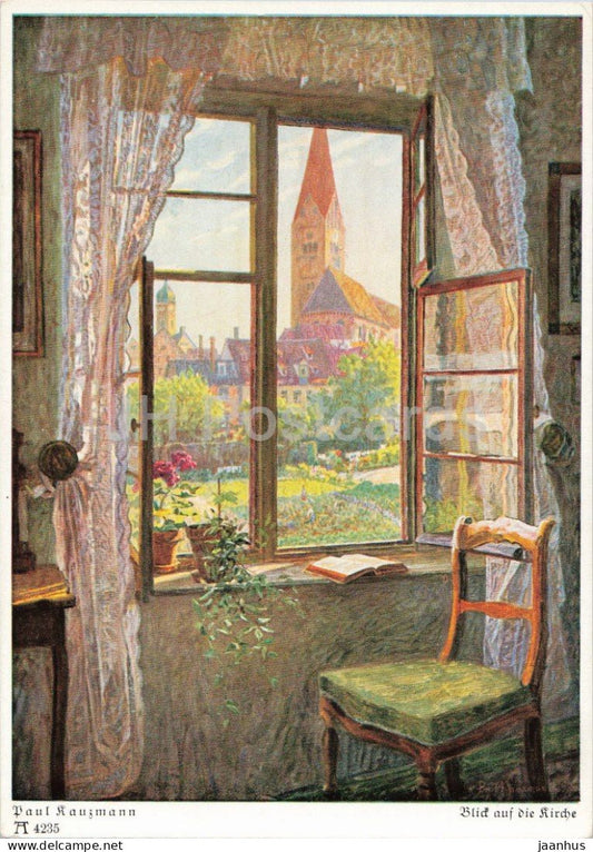 painting by Paul Kauzmann - View of the Church - Blick auf die Kirche - German art - old - Germany - unused - JH Postcards
