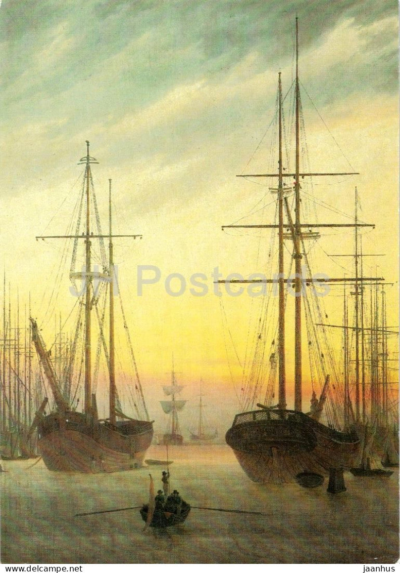 painting by Caspar David Friedrich - Greifswald Harbour - Greifswalder Hafen - ship - 1985 - Germany DDR - unused - JH Postcards