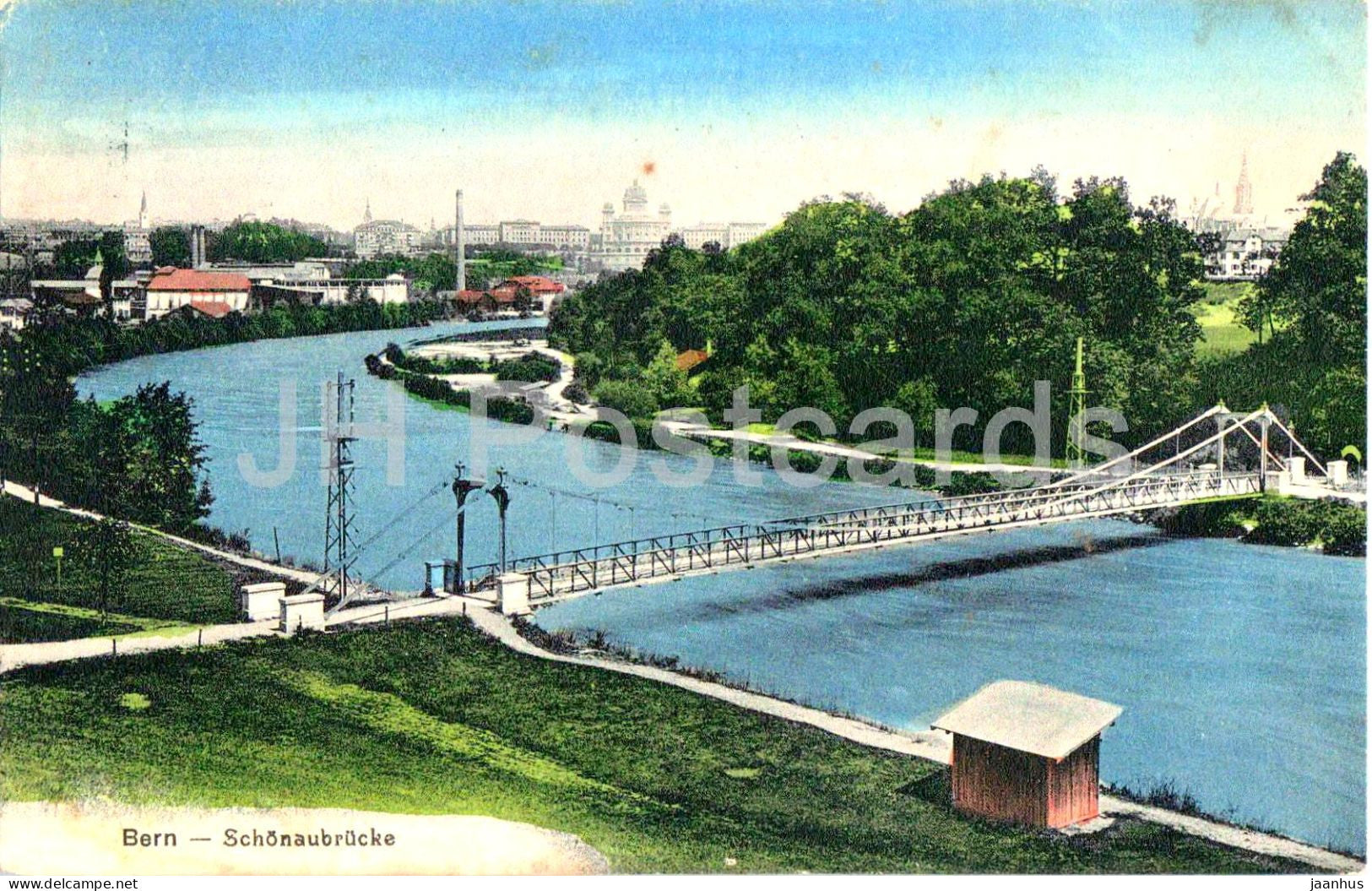 Bern - Schonaubrucke - bridge - river - 1229 - old postcard - 1919 - Switzerland - used - JH Postcards