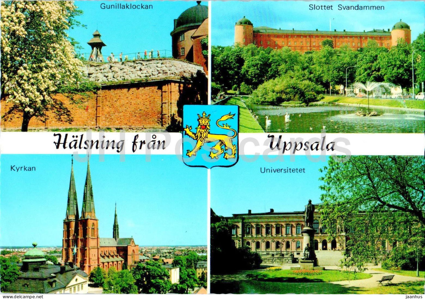 Halsning fran Uppsala - Kyrkan - Universitetet - Slottet - church - palace - multiview - 904 - 1994 - Sweden - used - JH Postcards