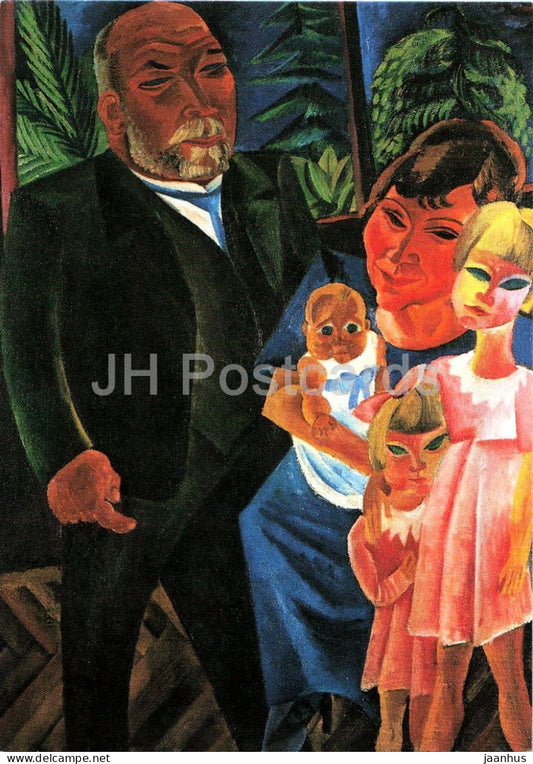 painting by Conrad Felixmuller - Family Portrait Kirchhoff - Familienbildnis Kirchhoff - German art - Germany - unused - JH Postcards
