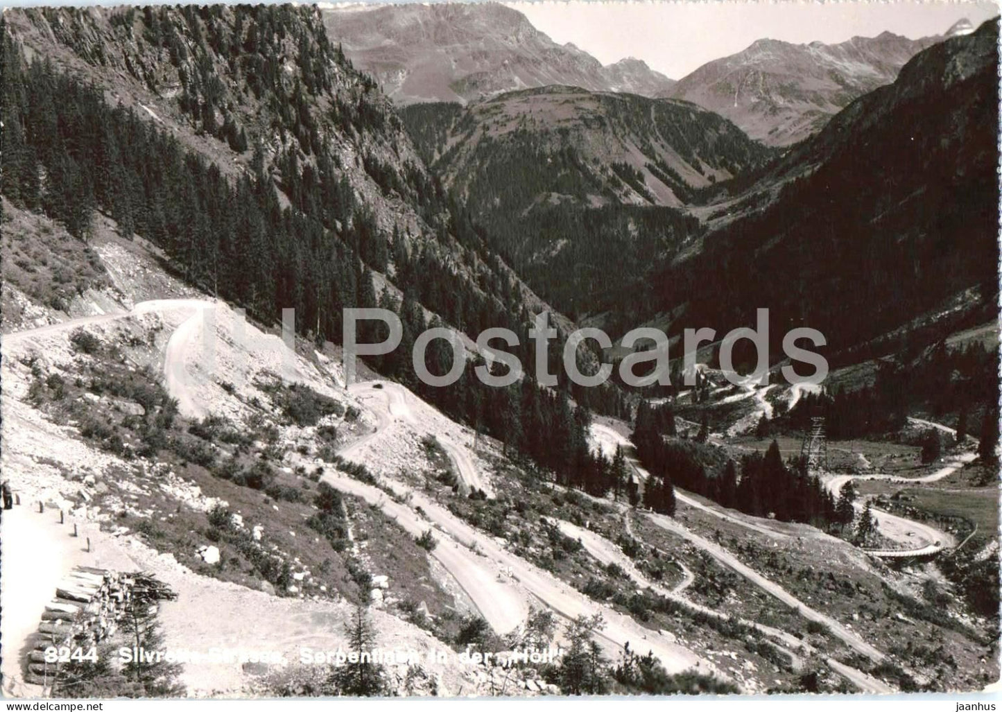 Silvretta Strasse - Serpentinen in der Hohe - mountain road - Alps - 3244 - old postcard - 1958 - Austria - used - JH Postcards