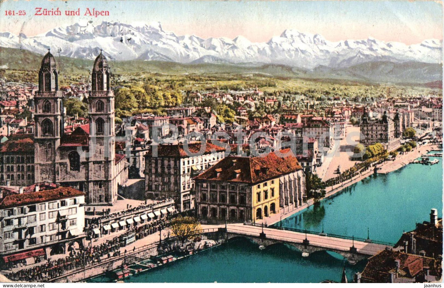 Zurich und Alpen - Alps - panorama - Grossmunster - mountains - 161-25 - old postcard - 1912 - Switzerland - used - JH Postcards