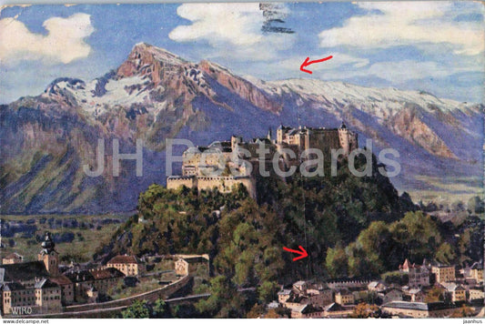 Salzburg - Festung und Untersberg - 2375 - WIRO - old postcard - 1921 - Austria - used - JH Postcards