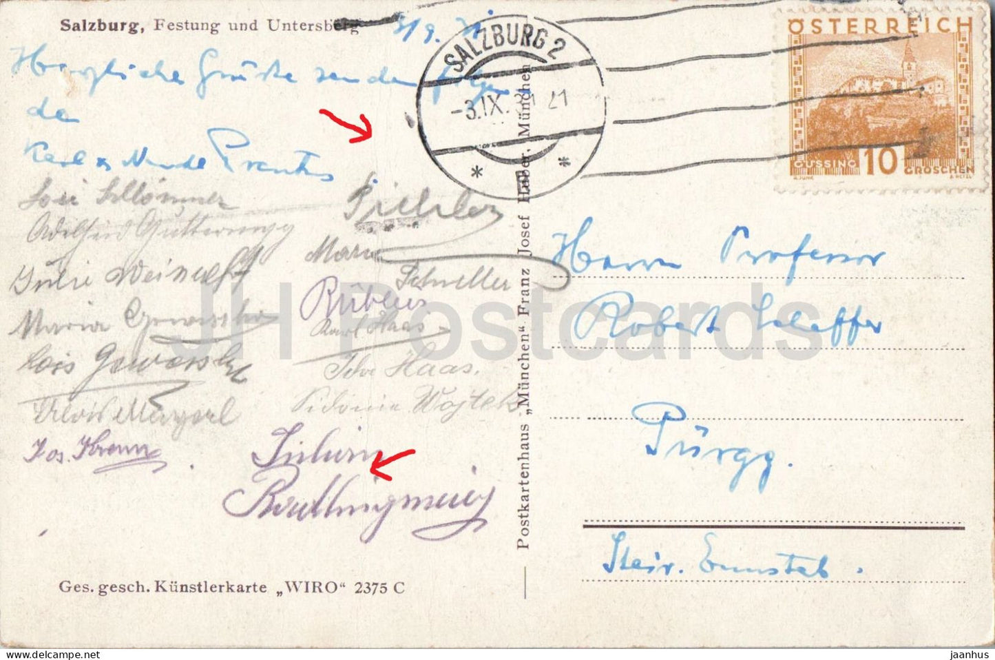 Salzburg - Festung und Untersberg - 2375 - WIRO - old postcard - 1921 - Austria - used