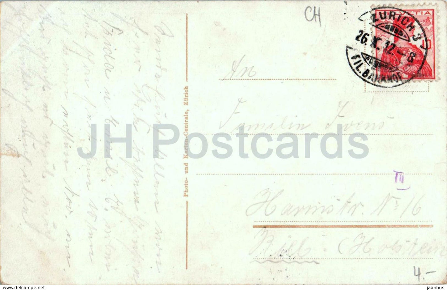 Zurich und Alpen - Alps - panorama - Grossmunster - mountains - 161-25 - old postcard - 1912 - Switzerland - used