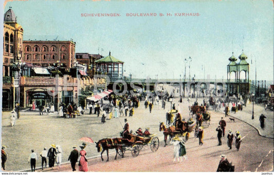 Scheveningen - Boulevard bij Kurhaus - horse carriage - seaside promenade - old postcard - 1916 - Netherlands - used - JH Postcards
