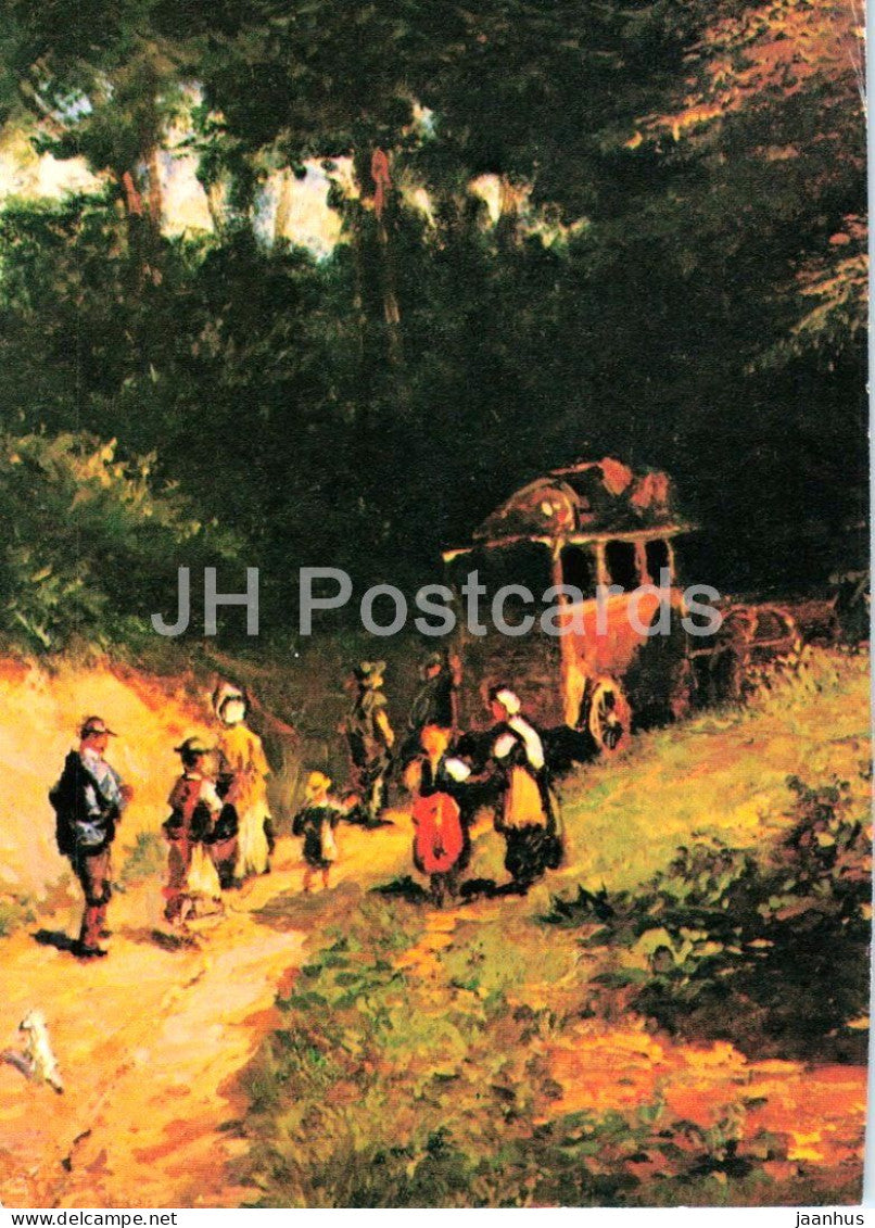 painting by Carl Spitzweg - The Mail in the Woods - Die Post im Walde - German art - Germany - unused - JH Postcards