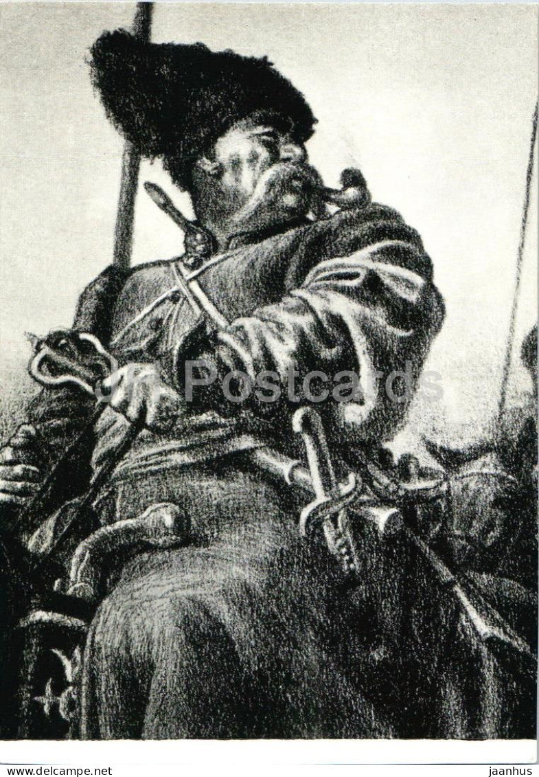 Taras Bulba by N. Gogol -  Zaporozhian Cossack - 2 - illustration by E. Kibrik - 1960 - Russia USSR - unused - JH Postcards
