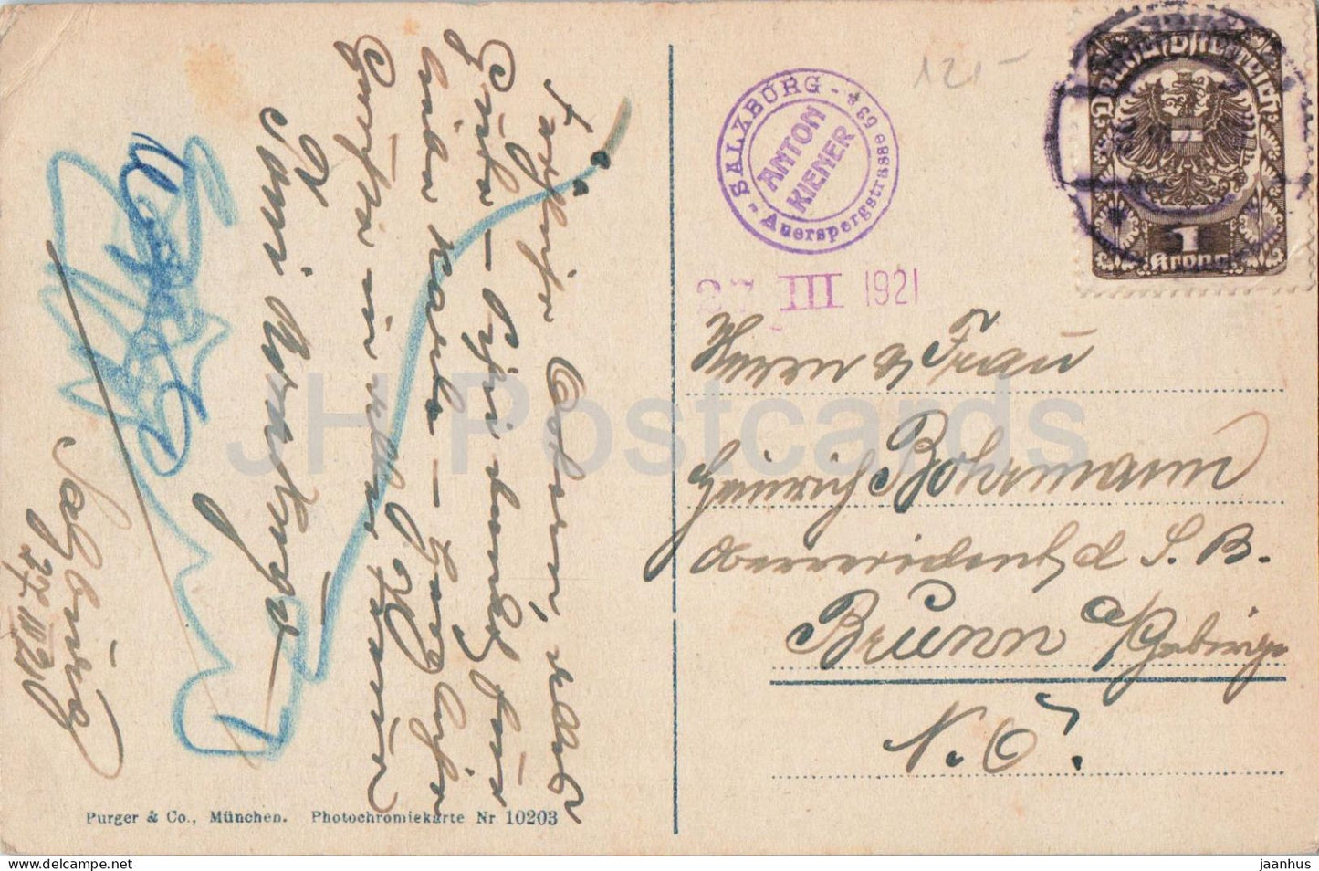 Salzburg mit Untersberg - Anton Kiener - 10203 - old postcard - 1921 - Austria - used