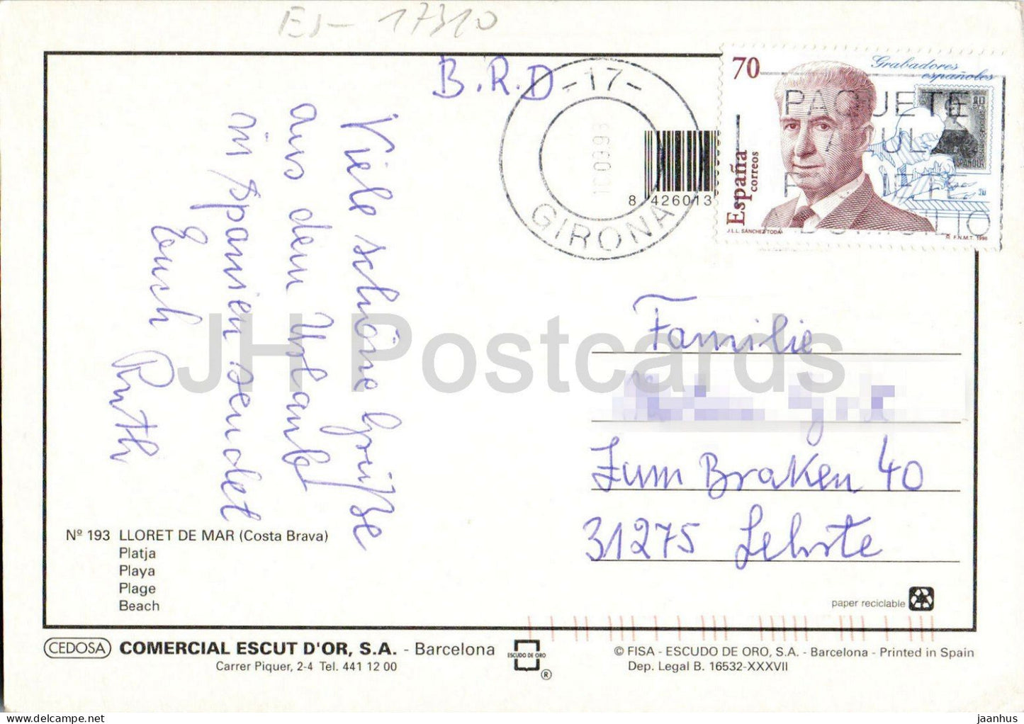 Lloret de Mar - Costa Brava - Playa - beach - hotel - 193 - 1998 - Spain - used