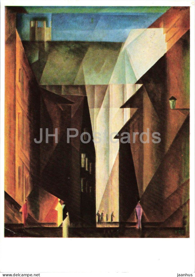 painting by Lyonel Feininger - Church of the Barefooted Friars at Erfurt - German art - 1965 - Germany - used - JH Postcards