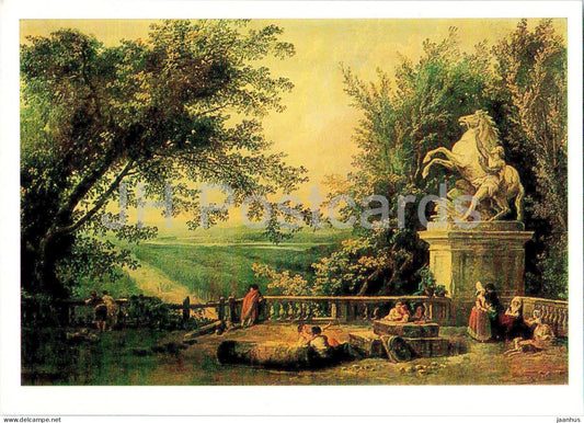 painting by Hubert Robert - Ruins of the Terrace in the Park - horse sculpture French art - 1985 - Russia USSR - unused - JH Postcards